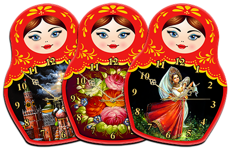 Часы Матрёшки маленькие красные